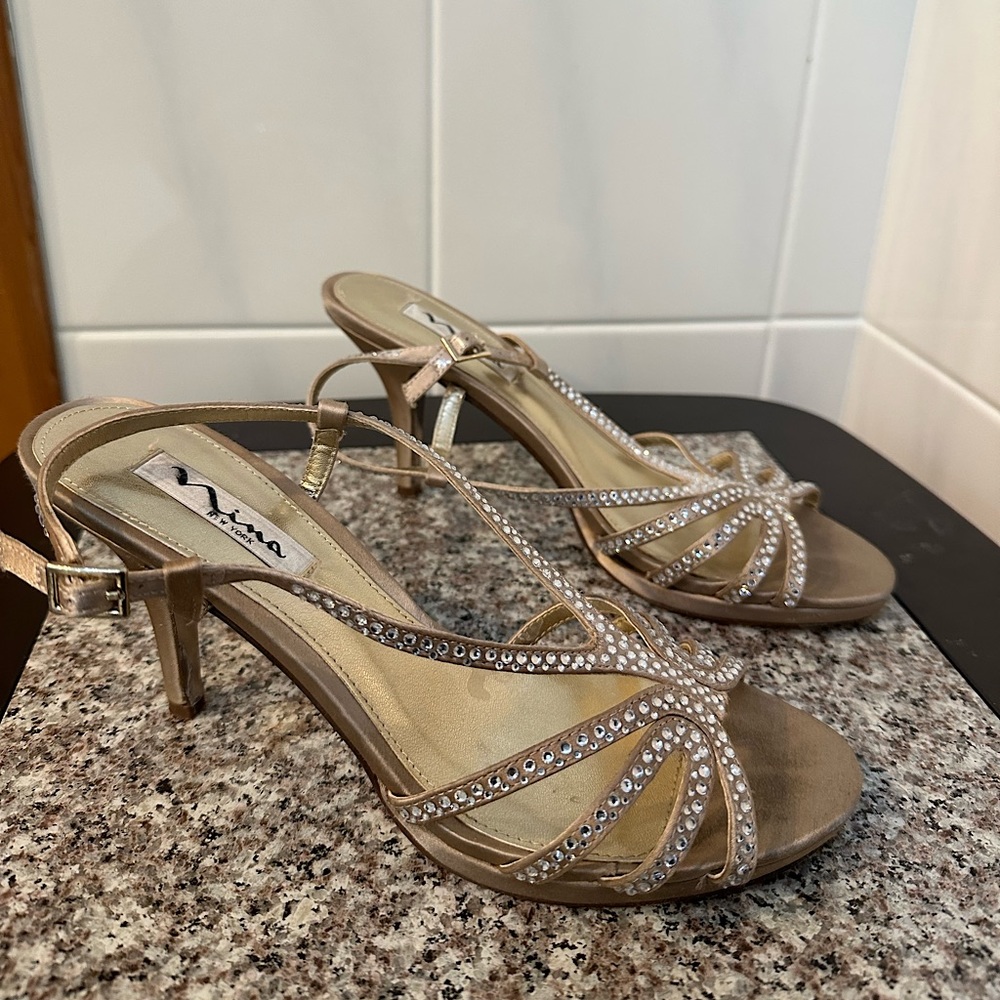 Beautiful gold and rhinestone heels